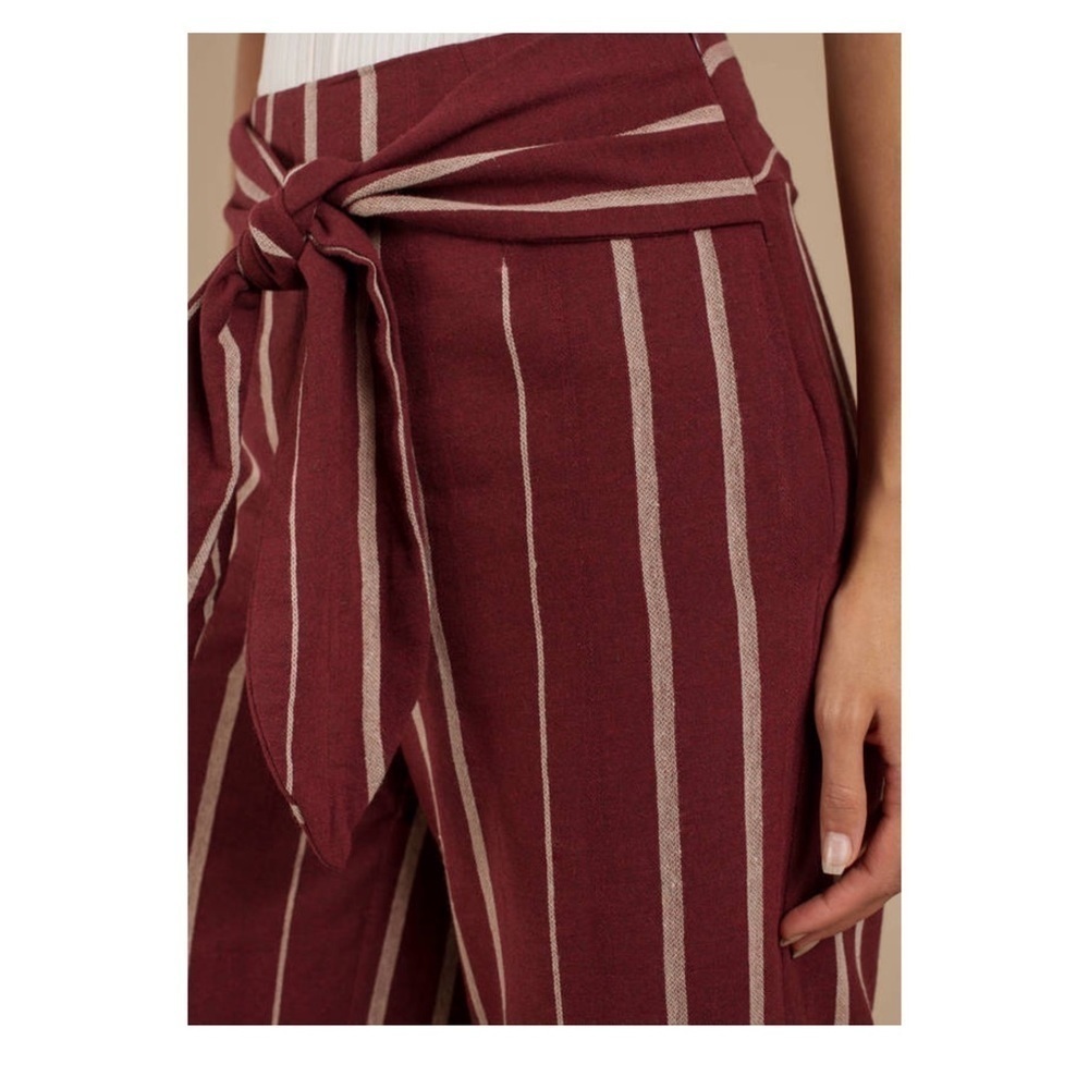 Moon River Burgundy Stripe Tie Waist Wide Leg Pants Small - Picture 3 of 8